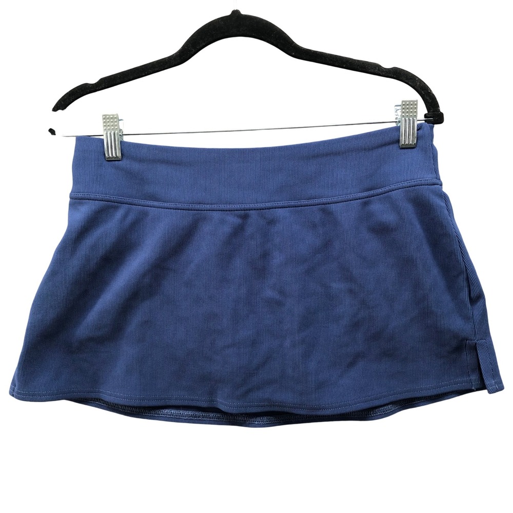 Lands End‎ Swim Skirt Skort Womens 8 Blue Ribbed Athletic Mini Side Slits